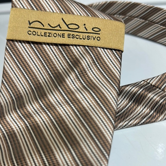 Silk Brown Striped Tie with Gold Accent - Picture 2 of 6